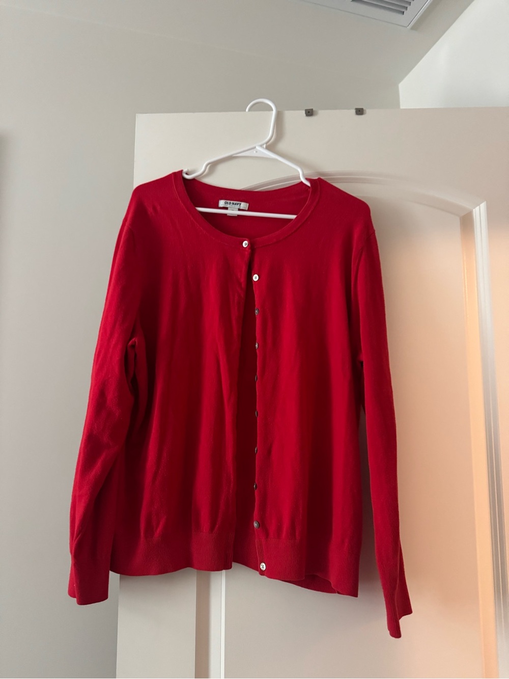 Old Navy Red Button-Front Crewneck Cardigan